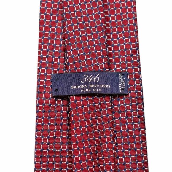 Brooks Brothers Tie 100% Silk Red Blue Geometric Vintage Designer Mens Necktie - Picture 2 of 5